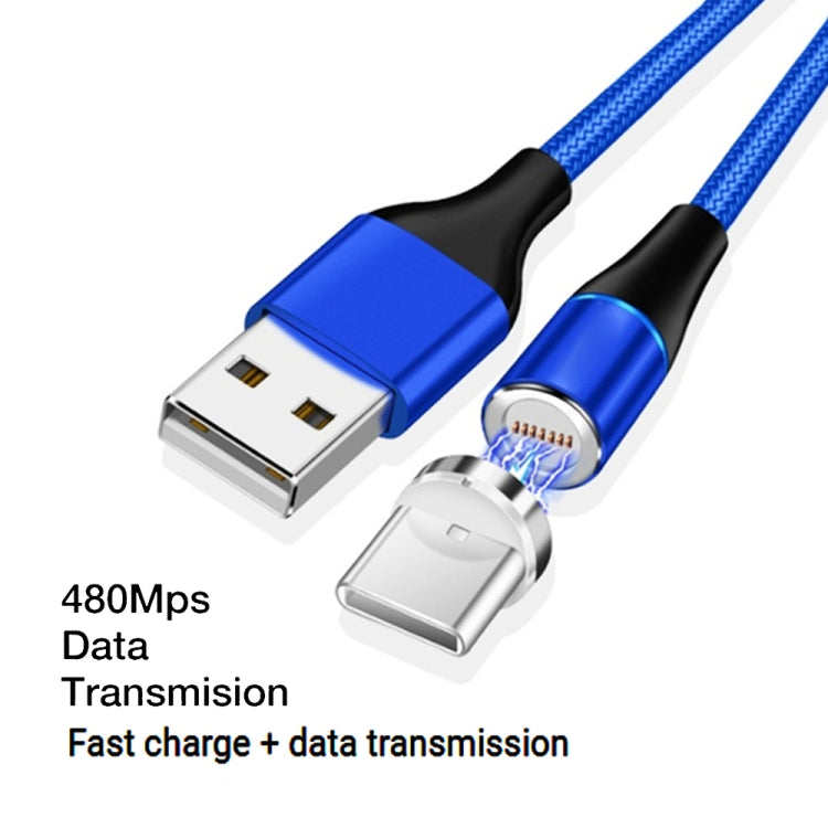 3A USB a USB-C / Tipo-C Carga Rápida + 480Mbps Transmisión de Datos Teléfono Móvil Succión Magnética Carga Rápida Cable de Datos Longitud del Cable: 1 m (Azul)
