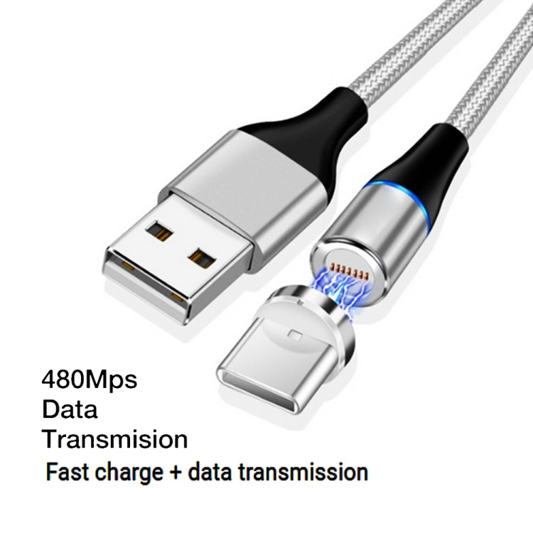 3A USB a USB-C / Tipo-C Carga Rápida + 480 Mbps Transmisión de Datos Teléfono Móvil Succión Magnética Carga Rápida Cable de Datos Longitud del Cable: 1 m (Plata)