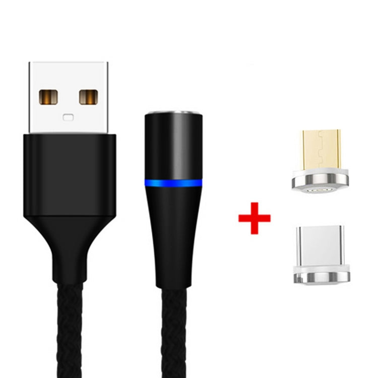 2 en 1 3A USB a Micro USB + USB-C / Tipo-C Carga Rápida + 480 Mbps Transmisión de Datos Teléfono Móvil Succión Magnética Carga Rápida Cable de Datos Longitud del Cable: 1 m (Negro)