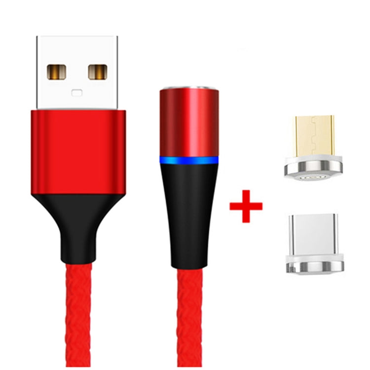 2 en 1 3A USB vers Micro USB + USB-C / Type-C Charge Rapide + 480Mbps Transmission de Données Téléphone Mobile Aspiration Magnétique Charge Rapide Câble de Données Longueur du Câble: 1m (Rouge)