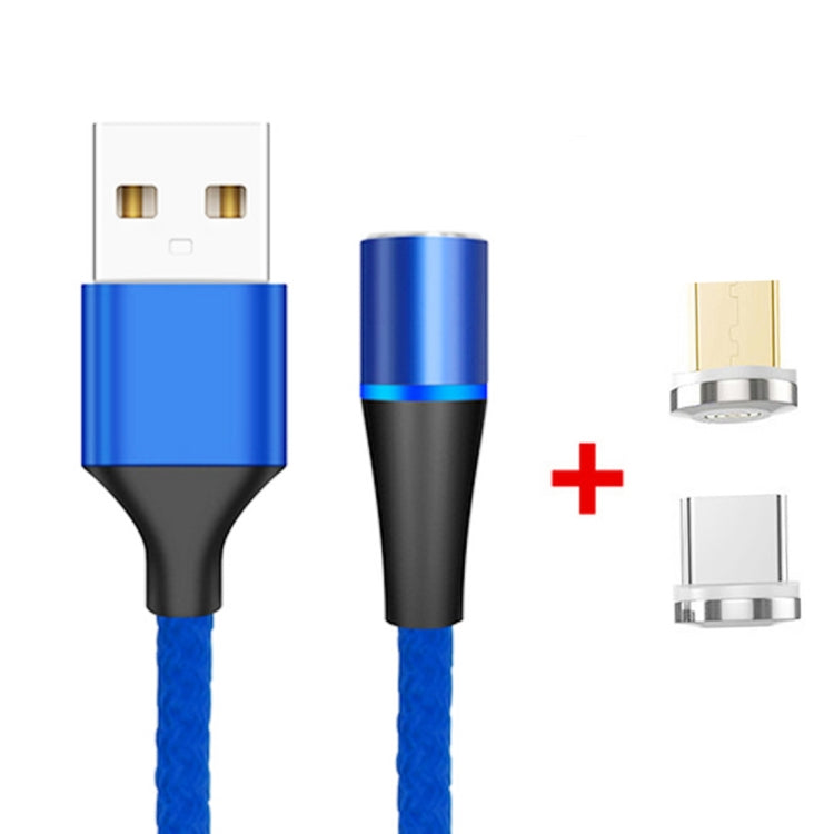 2 en 1 3A USB a Micro USB + USB-C / Tipo-C Carga Rápida + 480Mbps Transmisión de Datos Teléfono Móvil Succión Magnética Carga Rápida Cable de Datos Longitud del Cable: 1 m (Azul)