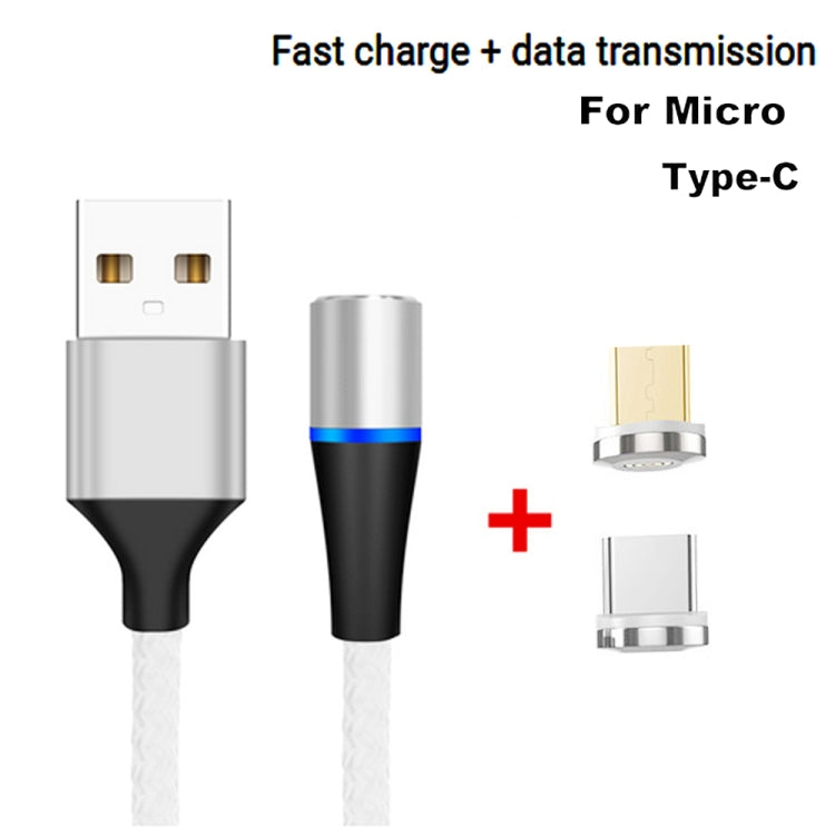 2 en 1 3A USB a Micro USB + USB-C / Tipo-C Carga Rápida + 480Mbps Transmisión de Datos Teléfono Móvil Succión Magnética Carga Rápida Cable de Datos Longitud del Cable: 1 m (Plata)