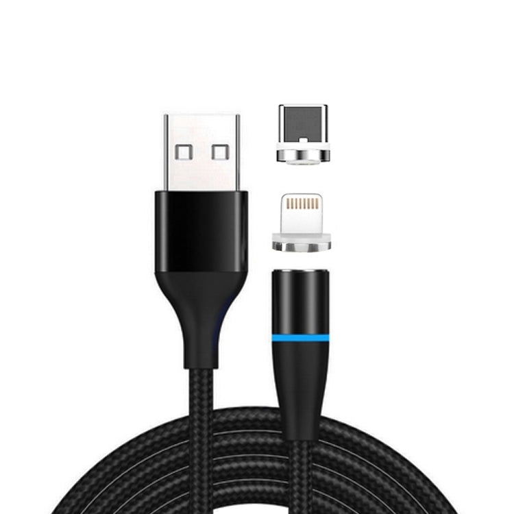 2 en 1 3A USB a 8 Pines + USB-C / Tipo-C Carga Rápida + 480 Mbps Transmisión de Datos Teléfono Móvil Succión Magnética Carga Rápida Cable de Datos Longitud del Cable: 1 m (Negro)