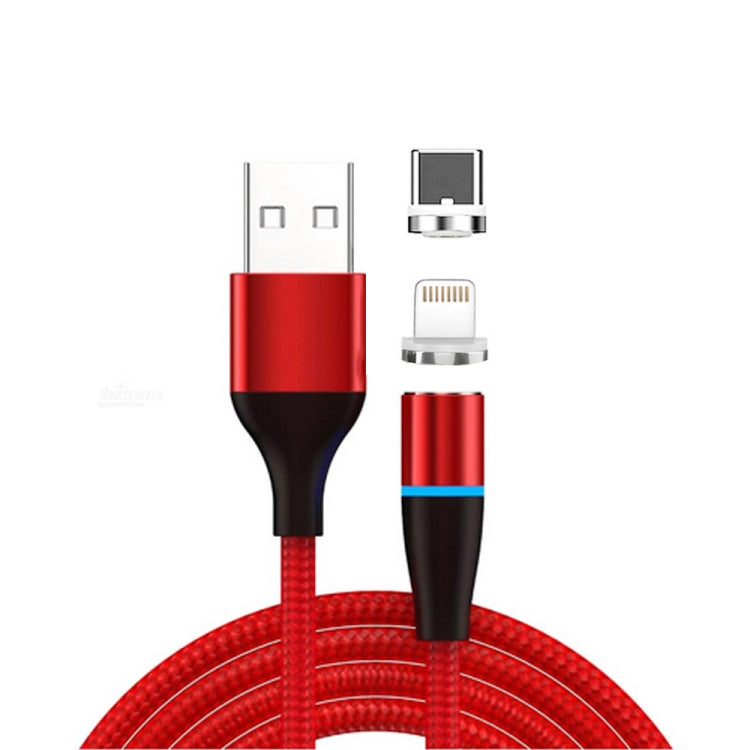 2 in 1 3A USB auf 8 Pin + USB-C / Typ-C Schnellladung + 480Mbps Datenübertragung Handy Magnetische Saugkraft Schnellladung Datenkabel Kabellänge: 1m (Rot)