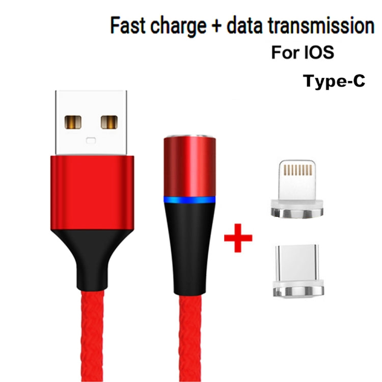 2 en 1 3A USB a 8 Pines + USB-C / Tipo-C Carga Rápida + 480 Mbps Transmisión de Datos Teléfono Móvil Succión Magnética Carga Rápida Cable de Datos Longitud del Cable: 1 m (Rojo)
