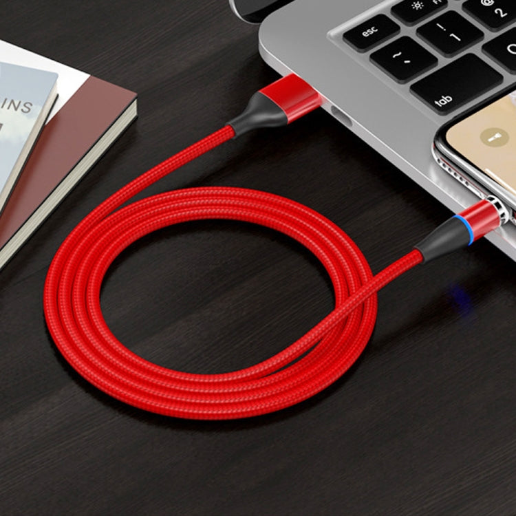 2 in 1 3A USB auf 8 Pin + USB-C / Typ-C Schnellladung + 480Mbps Datenübertragung Handy Magnetische Saugkraft Schnellladung Datenkabel Kabellänge: 1m (Rot)