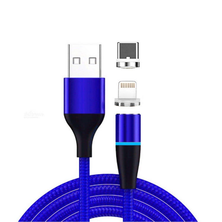 2 en 1 3A USB a 8 Pines + USB-C / Tipo-C Carga Rápida + 480 Mbps Transmisión de Datos Teléfono Móvil Succión Magnética Carga Rápida Cable de Datos Longitud del Cable: 1 m (Azul)