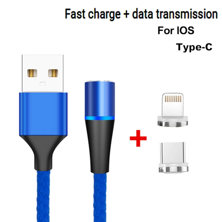 2 en 1 3A USB a 8 Pines + USB-C / Tipo-C Carga Rápida + 480 Mbps Transmisión de Datos Teléfono Móvil Succión Magnética Carga Rápida Cable de Datos Longitud del Cable: 1 m (Azul)