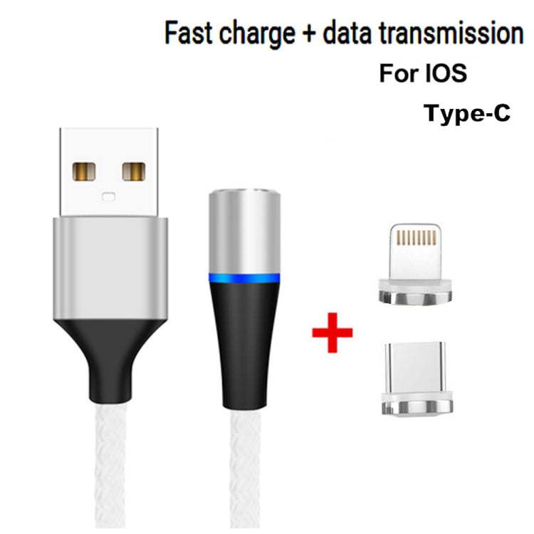 2 in 1 3A USB to 8 Pin + USB-C / Type-C Fast Charge + 480Mbps Data Transmission Mobile Phone Magnetic Suction Fast Charge Data Cable Cable Length: 1m (Silver)