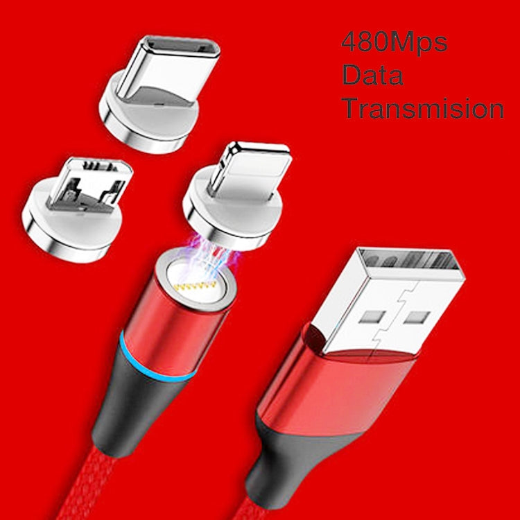 3 en 1 3A USB a 8 Pines + Micro USB + USB-C / Tipo-C Carga Rápida + 480Mbps Transmisión de Datos Teléfono Móvil Succión Magnética Carga Rápida Cable de Datos Longitud del Cable: 1 m (Rojo)