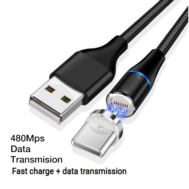 3A USB a USB-C / Tipo-C Carga Rápida + 480 Mbps Transmisión de Datos Teléfono Móvil Succión Magnética Carga Rápida Cable de Datos Longitud del Cable: 2 m (Negro)