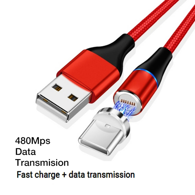 3A USB vers USB-C / Type-C Charge Rapide + 480Mbps Transmission de Données Téléphone Portable Aspiration Magnétique Charge Rapide Câble de Données Longueur du Câble: 2m (Rouge)