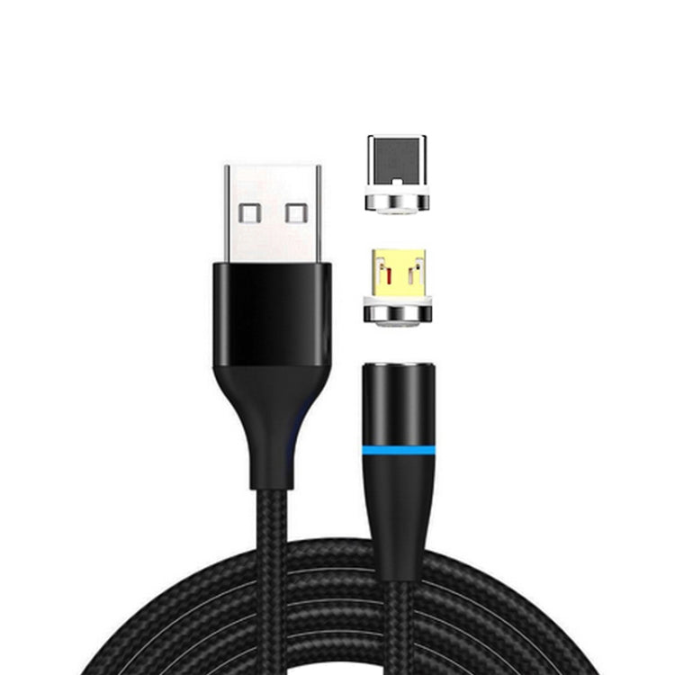 2 en 1 3A USB a Micro USB + USB-C / Tipo-C Carga Rápida + 480Mbps Transmisión de Datos Teléfono Móvil Succión Magnética Carga Rápida Cable de Datos Longitud del Cable: 2 m (Negro)