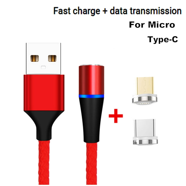 2 en 1 3A USB a Micro USB + USB-C / Tipo-C Carga Rápida + 480 Mbps Transmisión de Datos Teléfono Móvil Succión Magnética Carga Rápida Cable de Datos Longitud del Cable: 2 m (Rojo)