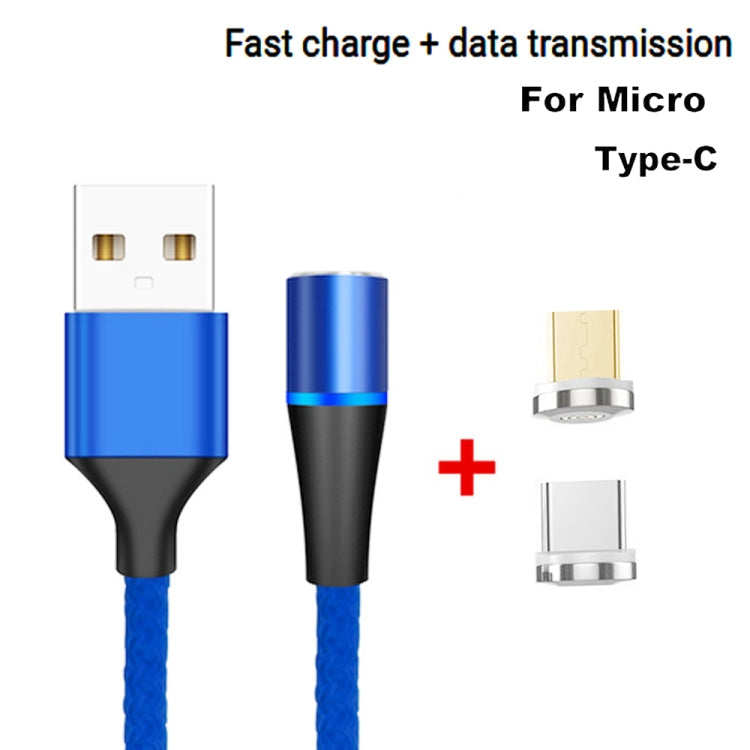 2 en 1 3A USB vers Micro USB + USB-C / Type-C Charge Rapide + 480Mbps Transmission de Données Téléphone Mobile Aspiration Magnétique Charge Rapide Câble de Données Longueur du Câble: 2m (Bleu)