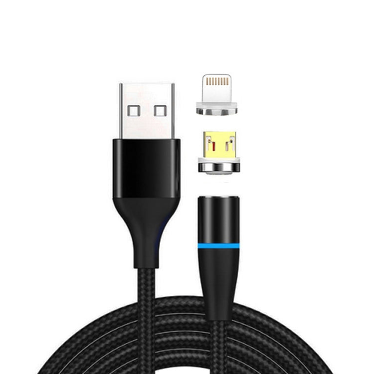2 in 1 3A USB to 8 Pin + Micro USB Fast Charge + 480Mbps Data Transmission Mobile Phone Magnetic Suction Fast Charge Data Cable Cable Length: 2m (Black)