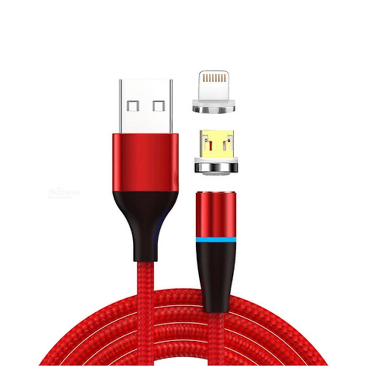 2 in 1 3A USB to 8 Pin + Micro USB Fast Charge + 480Mbps Data Transmission Mobile Phone Magnetic Suction Fast Charge Data Cable Cable Length: 2m (Red)