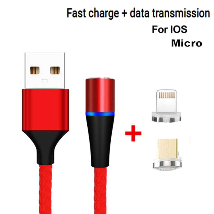 2 en 1 3A USB a 8 Pines + Micro USB Carga Rápida + 480Mbps Transmisión de Datos Teléfono Móvil Succión Magnética Carga Rápida Cable de Datos Longitud del Cable: 2 m (Rojo)