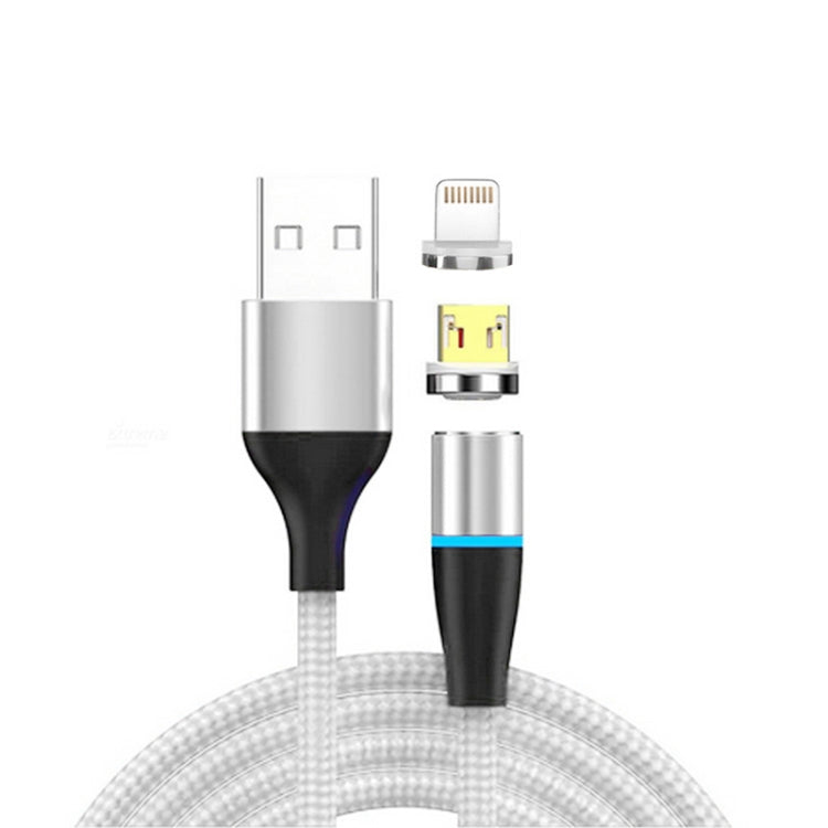 2 in 1 3A USB to 8 Pin + Micro USB Fast Charge + 480Mbps Data Transmission Mobile Phone Magnetic Suction Fast Charge Data Cable Cable Length: 2m (Silver)