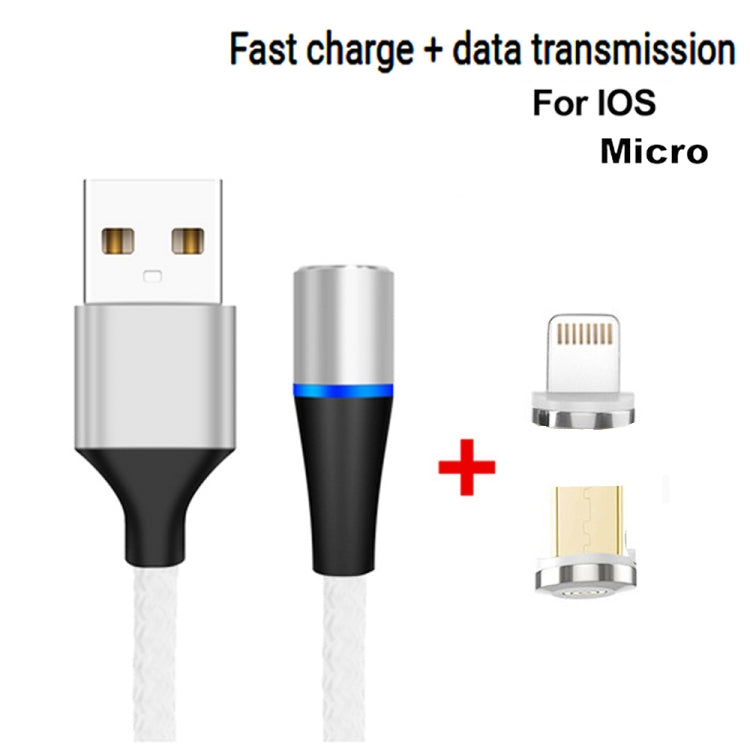 2 en 1 3A USB vers 8 broches + Micro USB Charge rapide + 480 Mbps Transmission de données Téléphone portable Aspiration magnétique Charge rapide Câble de données Longueur du câble : 2 m (Argent)