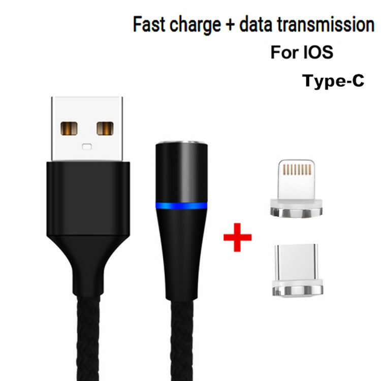2 en 1 3A USB vers 8 broches + USB-C / Type-C Charge rapide + 480Mbps Transmission de données Téléphone portable Aspiration magnétique Charge rapide Câble de données Longueur du câble: 2m (Noir)