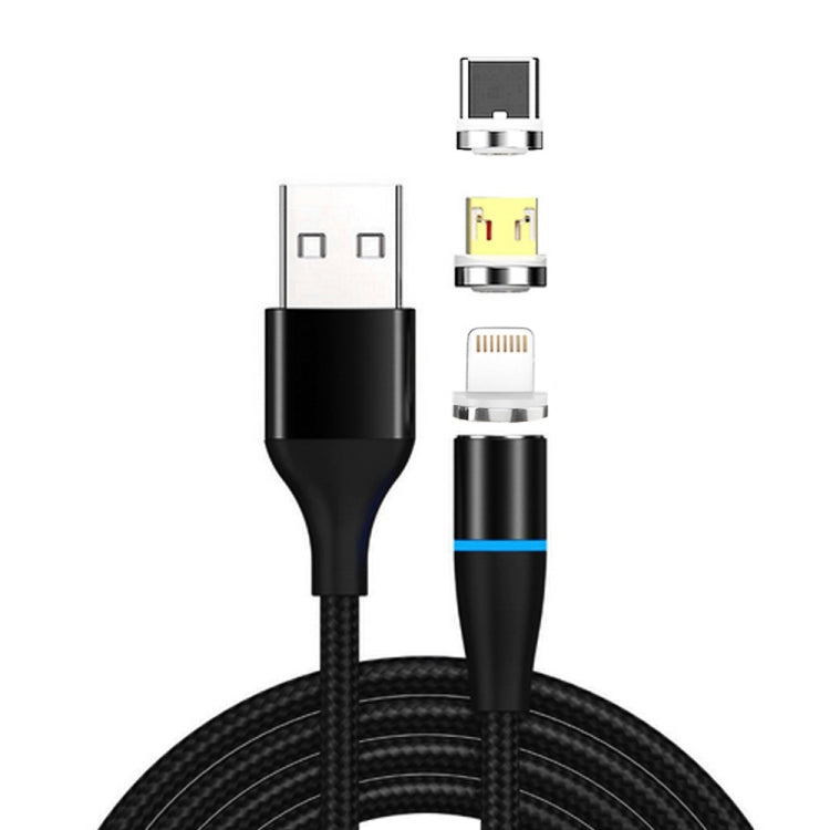 3 en 1 3A USB a 8 Pines + Micro USB + USB-C / Tipo-C Carga Rápida + 480Mbps Transmisión de Datos Teléfono Móvil Succión Magnética Carga Rápida Cable de Datos Longitud del Cable: 2 m (Negro)