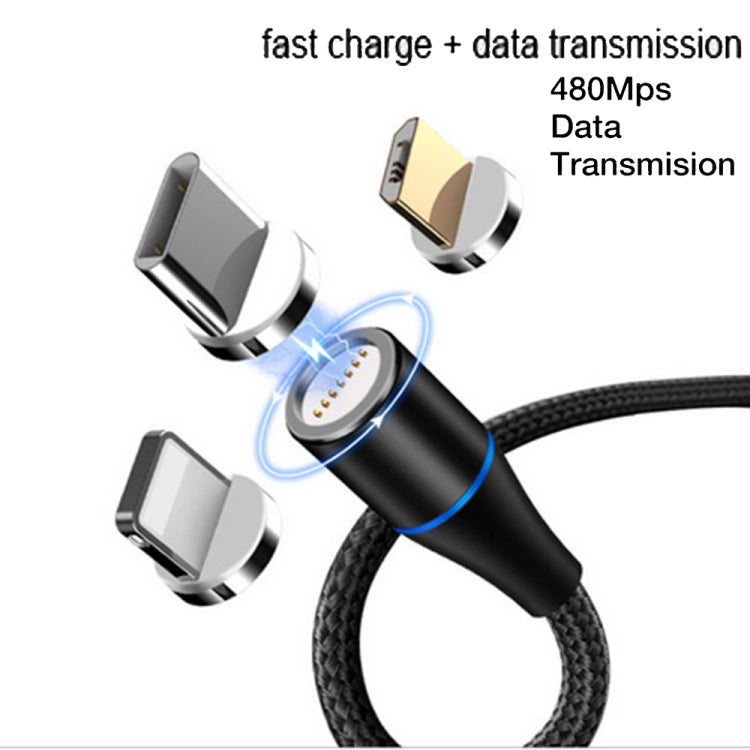 3 en 1 3A USB vers 8 broches + Micro USB + USB-C / Type-C Charge rapide + Transmission de données 480Mbps Téléphone portable Aspiration magnétique Charge rapide Câble de données Longueur du câble: 2m (Noir)