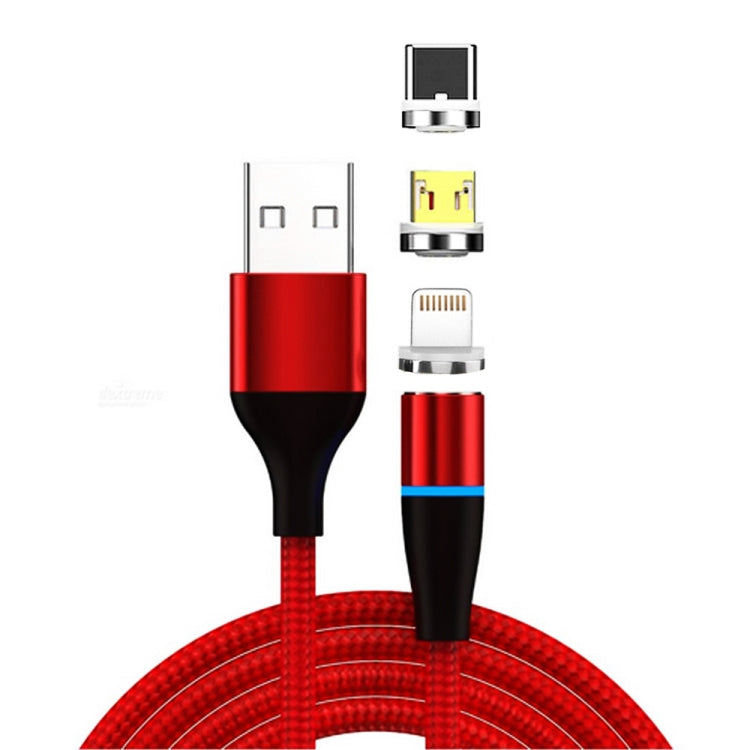 3 en 1 3A USB vers 8 broches + Micro USB + USB-C / Type-C Charge rapide + Transmission de données 480 Mbps Aspiration magnétique Câble de données de charge rapide pour téléphone portable Longueur du câble : 2 m (rouge)