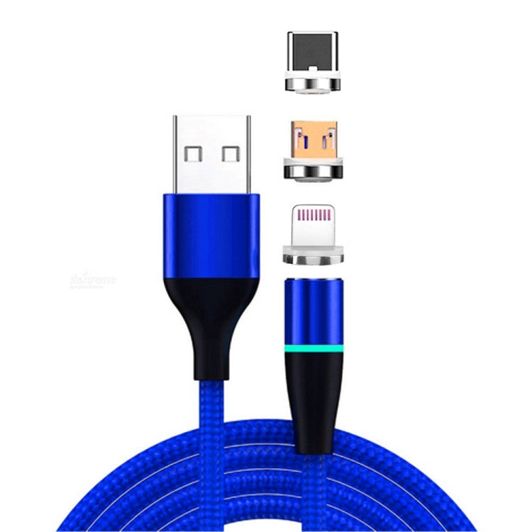 3 en 1 3A USB a 8 Pines + Micro USB + USB-C / Tipo-C Carga Rápida + 480Mbps Transmisión de Datos Teléfono Móvil Succión Magnética Carga Rápida Cable de Datos Longitud del Cable: 2 m (Azul)