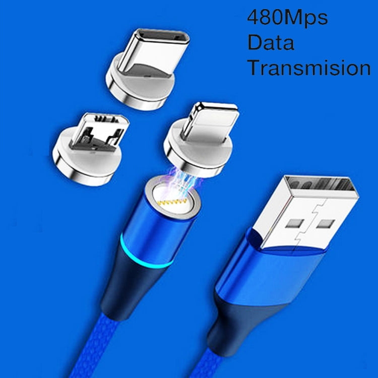 3 in 1 3A USB to 8 Pin + Micro USB + USB-C / Type-C Fast Charge + 480Mbps Data Transmission Mobile Phone Magnetic Suction Fast Charge Data Cable Cable Length: 2m (Blue)