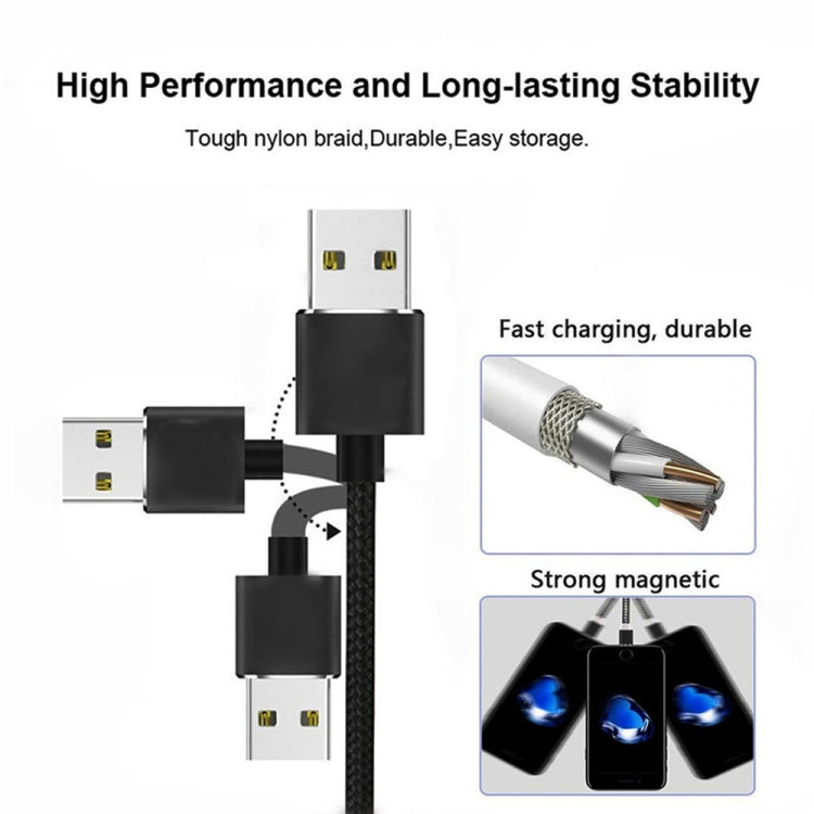 USB to Micro USB Magnetic Metal Connector Two Color Nylon Braided Magnetic Data Cable Cable Length: 1m(Black)