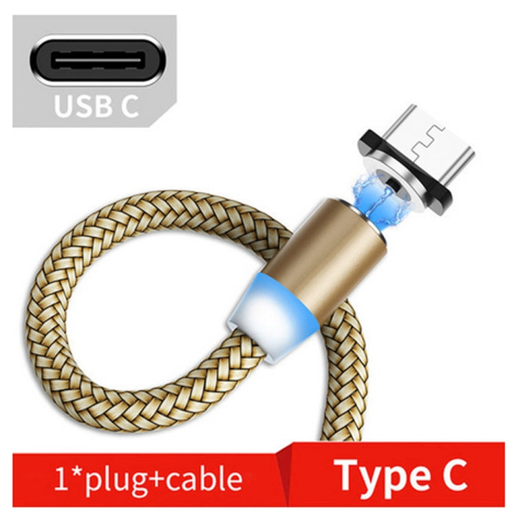Conector de metal Magnético USB a USB-C / Tipo C Cable de Datos Magnético trenzado biColor de Nylon longitud del Cable: 1 m (Dorado)