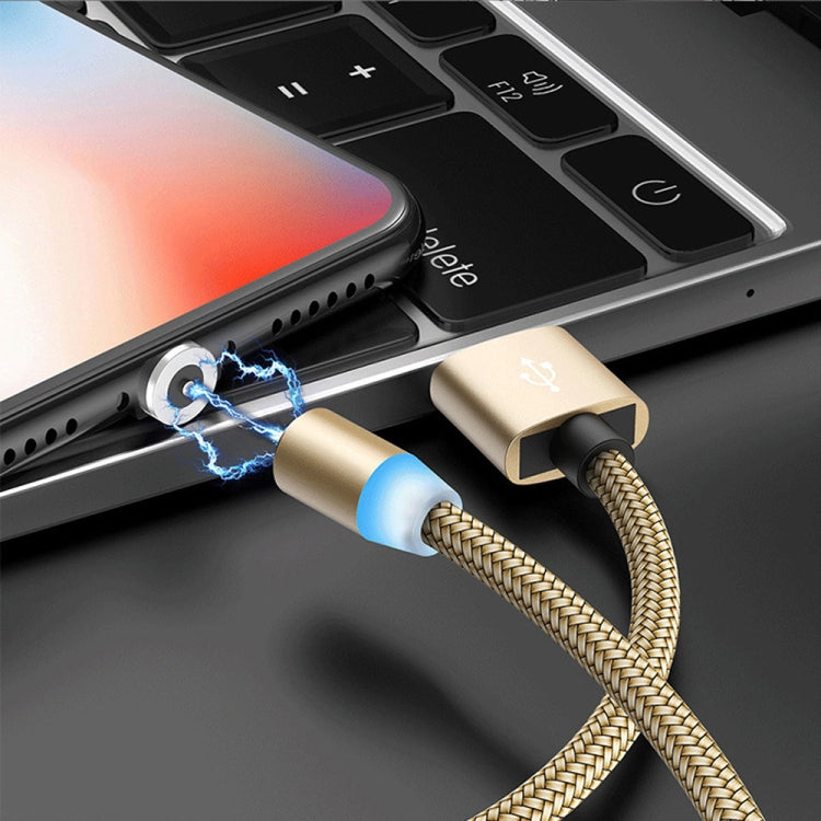 USB Magnetic Metal Connector to USB-C / Type C Nylon Bi-Color Braided Magnetic Data Cable Cable Length: 1m (Gold)