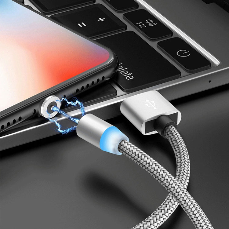 USB Magnetic Metal Connector to USB-C / Type C Nylon Bi-Color Braided Magnetic Data Cable Cable length: 1m (Silver)
