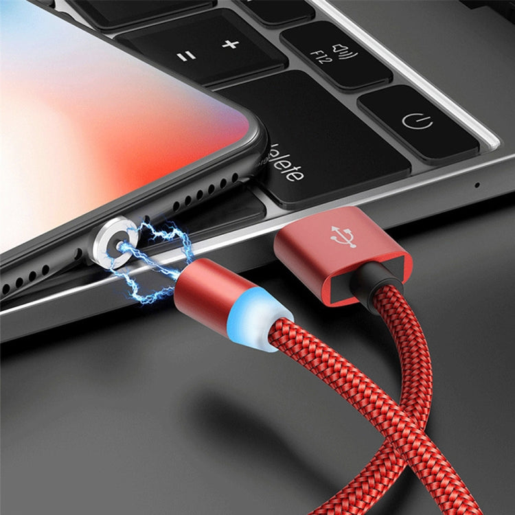Bi-Color Nylon Braided Magnetic Data Cable with USB to 8 Pin Magnetic Metal Connector Cable length: 1m (Red)