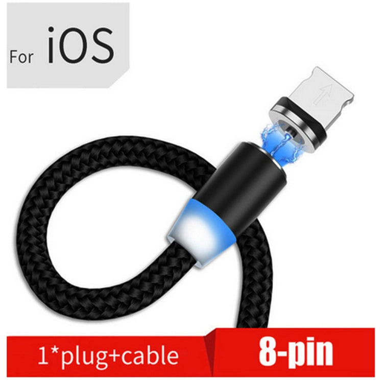 Bi-Color Nylon Braided Magnetic Data Cable with USB to 8 Pin Magnetic Metal Connector Cable Length: 2m (Black)