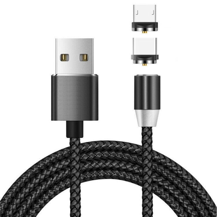 Connecteur magnétique métallique 2 en 1 USB vers Micro USB + USB-C / Type-C Câble de données magnétique tressé en nylon bicolore Longueur du câble : 1 m (noir)