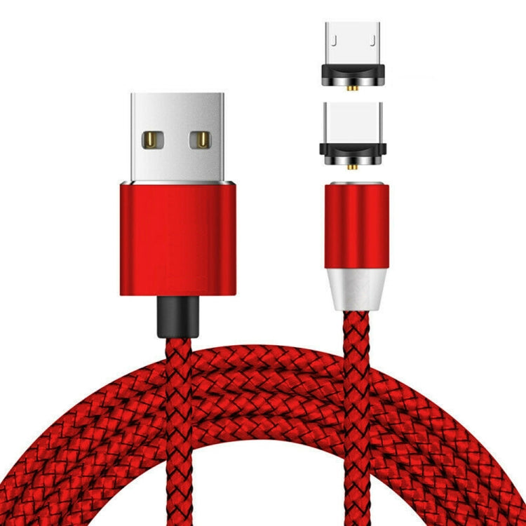 2 en 1 USB vers Micro USB + USB-C / Type-C Connecteur métallique magnétique Câble de données magnétique tressé en nylon bicolore Longueur du câble : 1 m (Rouge)