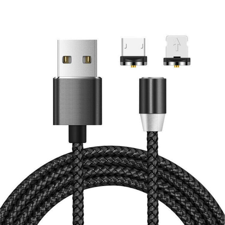 Cable de Carga trenzado de Nylon con interfaz de metal Magnético 2 en 1 USB a 8 Pines + Micro USB longitud: 1 m (Negro)