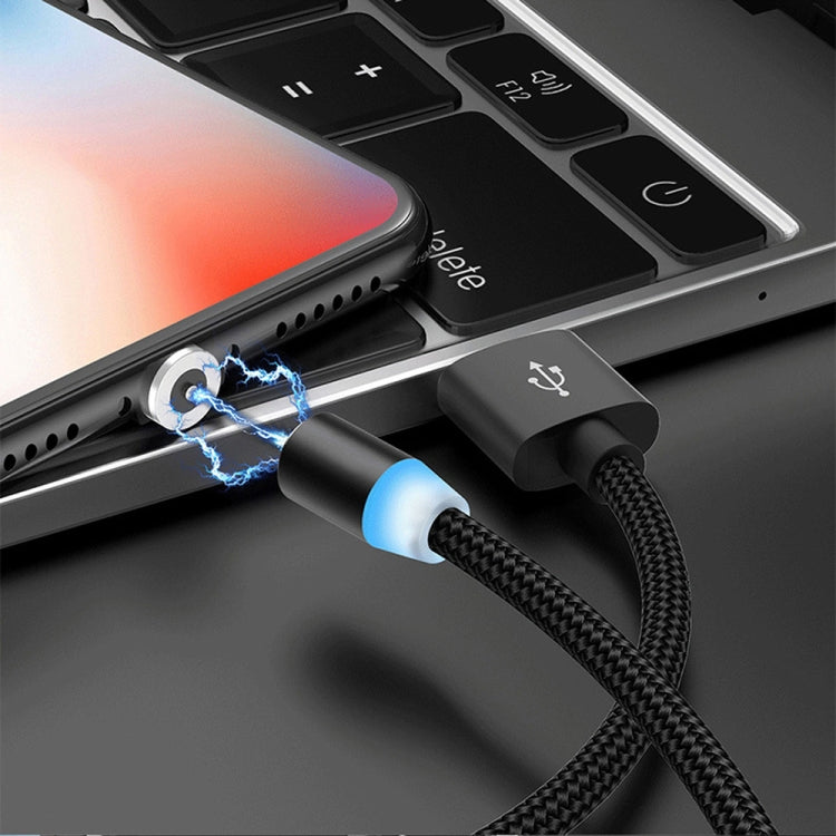 Nylon Braided Charging Cable with Magnetic Metal Interface 2 in 1 USB to 8 Pin + Micro USB Length: 1m (Black)