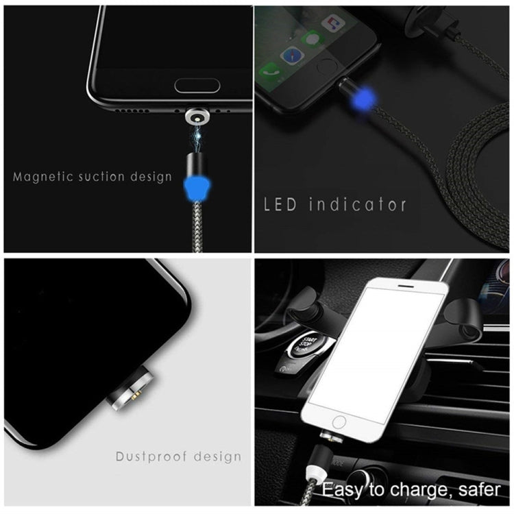 Câble de charge en nylon tressé avec interface métallique magnétique 2 en 1 USB vers 8 broches + micro USB Longueur : 1 m (noir)