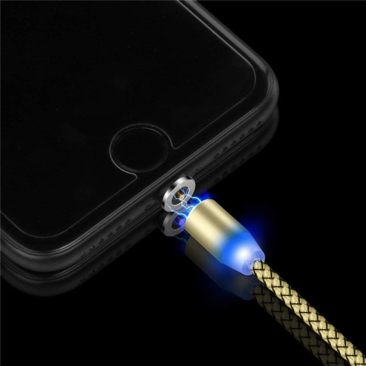 2 in 1 USB to 8 Pin + Micro USB Magnetic Metal Interface Nylon Braided Charging Cable Length: 1m (Gold)