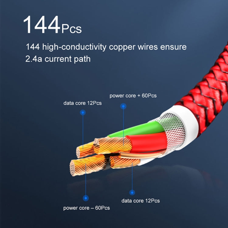 Câble de charge en nylon tressé avec interface métallique magnétique 2 en 1 USB vers 8 broches + micro USB Longueur : 2 m (rouge)