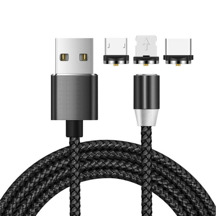 3 en 1 USB a 8 Pines + Tipo-C / USB-C + Micro USB Interfaz de metal Magnético Cable de Carga trenzado de Nylon Longitud: 1 m (Negro)