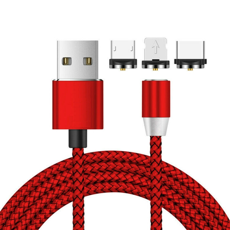 3 en 1 USB vers 8 broches + Type-C / USB-C + Micro USB Interface métallique magnétique Câble de charge en nylon tressé Longueur : 1 m (rouge)