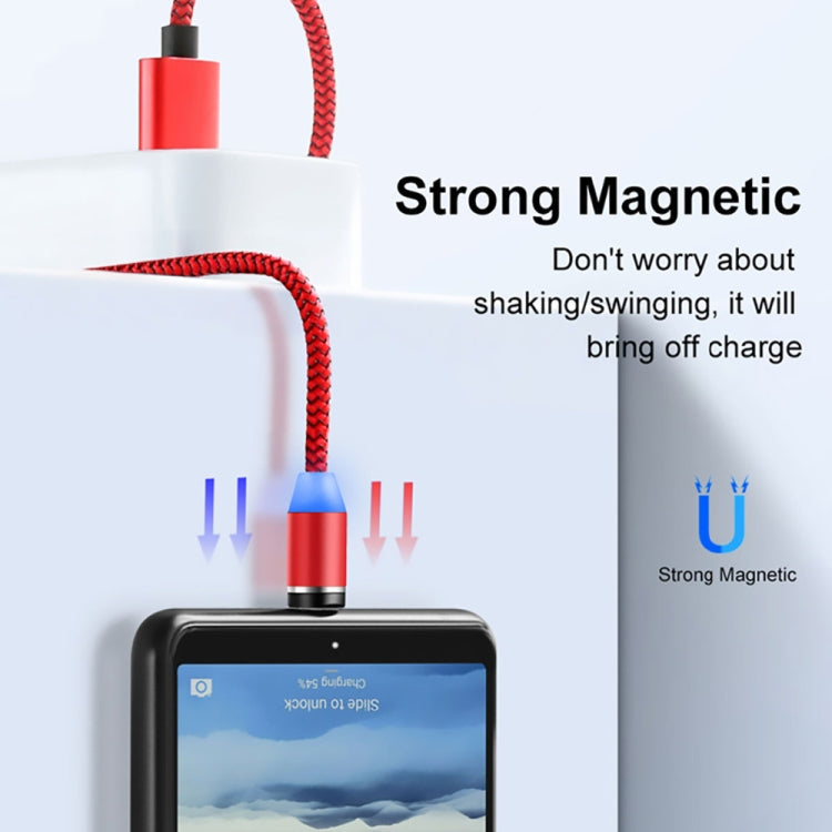 3 in 1 USB to 8 Pin + Type-C / USB-C + Micro USB Magnetic Metal Interface Nylon Braided Charging Cable Length: 1m (Red)