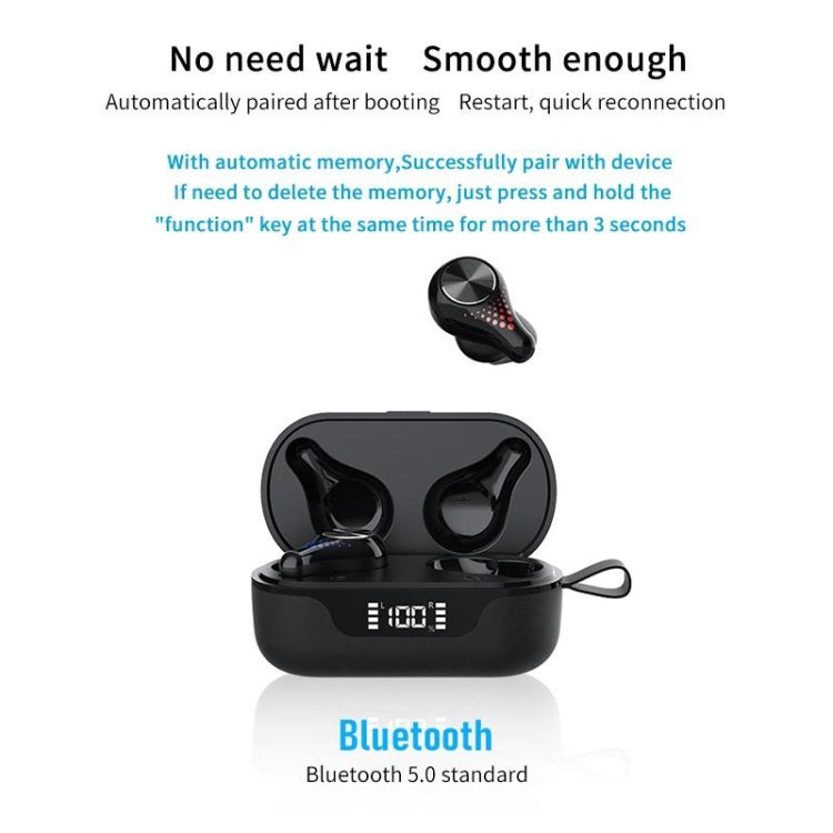 T8 Hifi Casque sans fil Bluetooth 5.0 Casque de jeu de sport étanche avec écran LED (Noir)