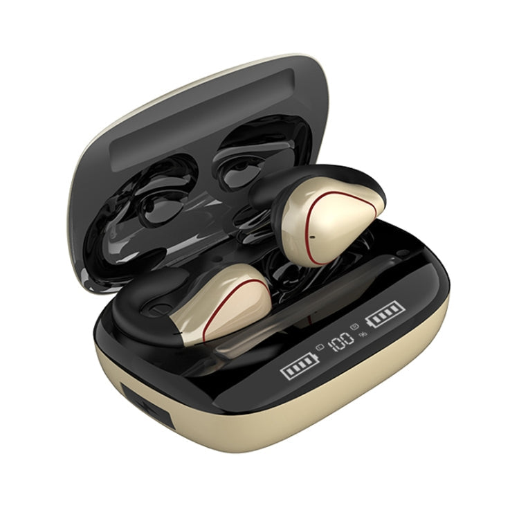 T20 TWS Bluetooth 5.0 Touch Auricular Inalámbrico Bluetooth con Pantalla de batería de tres LED y caja de Carga llamada de asistencia y asistente de voz (Champagne Gold)