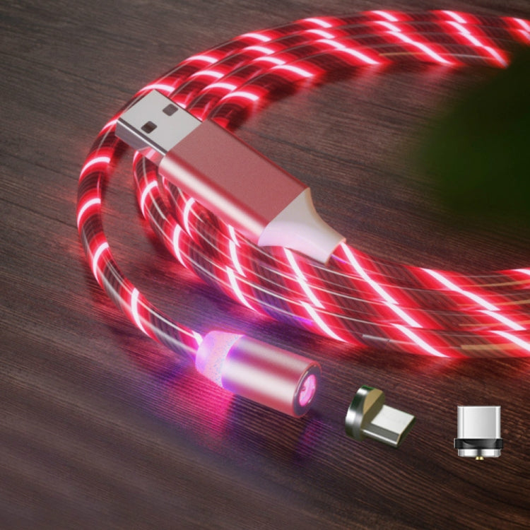 2 in 1 USB to Type-C / USB-C + Micro USB Magnetic absorption Colorful Streamer Charging Cable Length: 1m (red light)