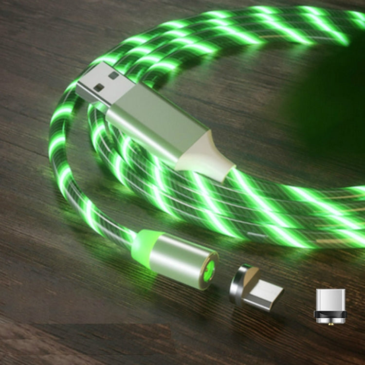 2 in 1 USB to Type-C / USB-C + Micro USB Magnetic absorption Colorful flow Charging Cable Length: 1m (green light)